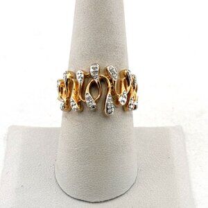 Estate Sterling Silver 925 Gold Tone Ring w/ Crystal Accents Size 8, 5.7g